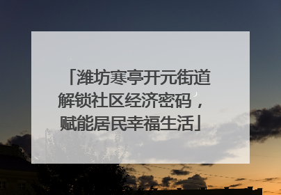 潍坊寒亭开元街道解锁社区经济密码，赋能居民幸福生活